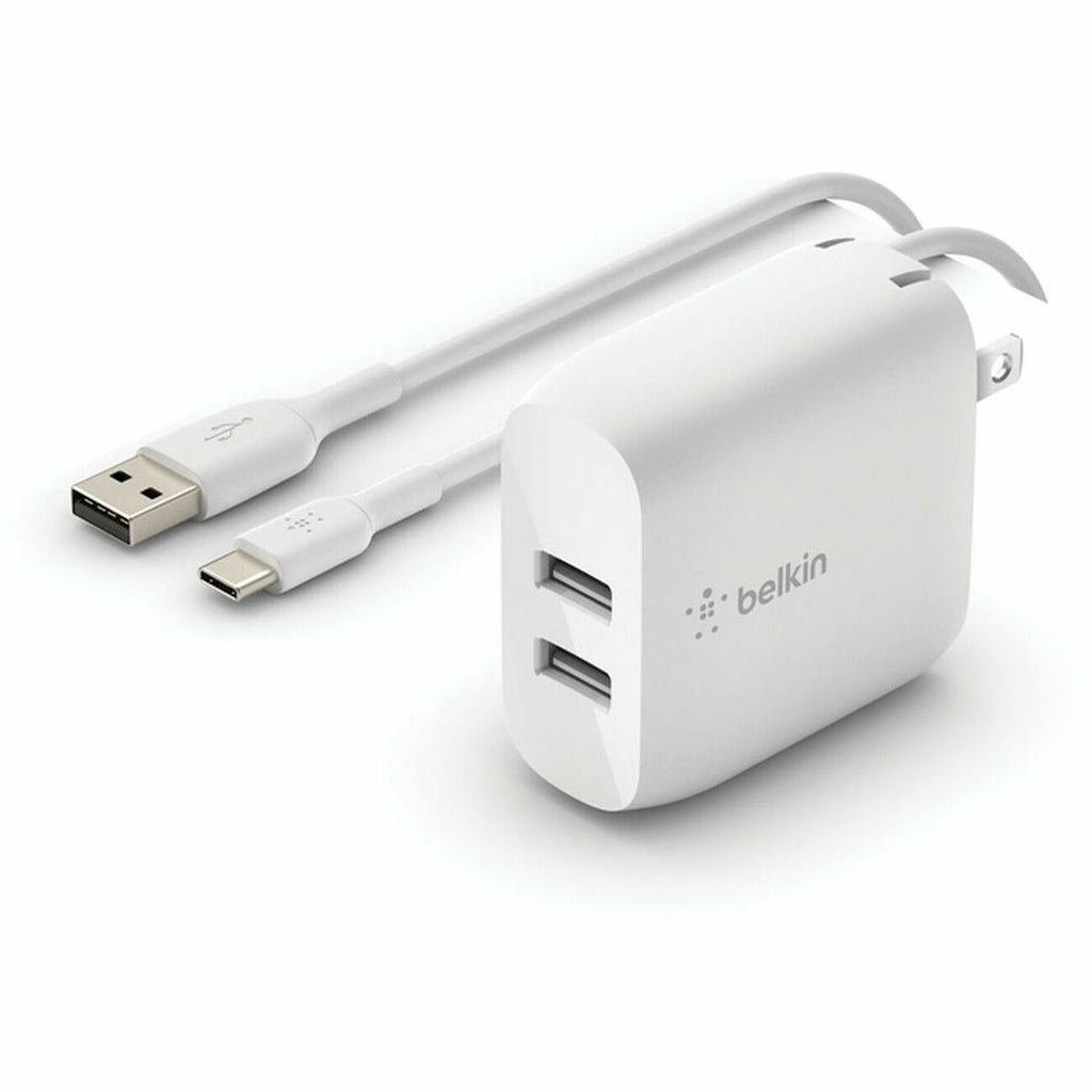 Belkin BoostCharge Dual USB-A Wall Charger 24W (USB-A to USB-C cable included) - Power Adapter - WCE001dq1MWH