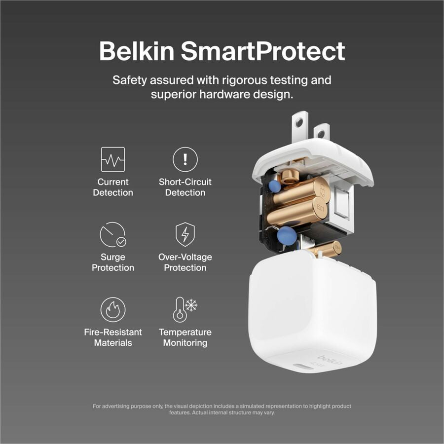 Belkin 45W Portable USB-C Wall Charger - 1xUSB-C (45W) - Fast Charge - Power Adapter - White - WCA013dqWH