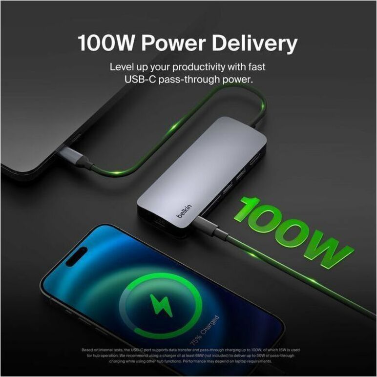 Belkin 6-Port USB-C Hub - USB-C to 2xUSB-A, 1xUSB-C, 1xEthernet, 1x8K HDMI, 1xSD Reader - Docking Station - Grey - AVC008fqSGY-V2