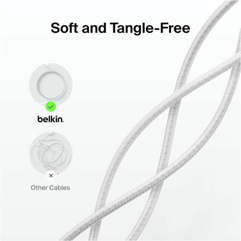 Belkin Braided USB-A Cable with Lightning Connector, 6.6ft/2m, White - CAA020fq2MWH
