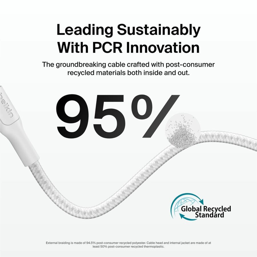 Belkin BoostCharge Pro USB-C Braided Cable with Lightning Connector, 3.3ft/1m, White - CAA022fq1MWH