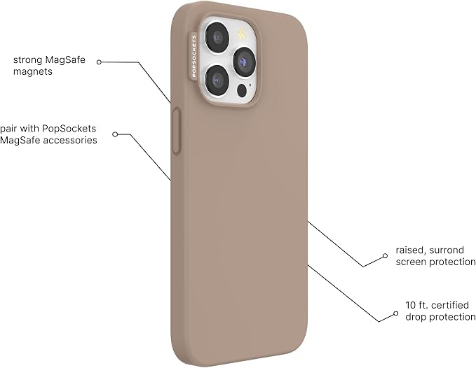 PopSockets iPhone 13 Pro Max Phone Case w/MagSafe- Latte | Magnetic, Wireless Charging, Camera & Drop Protection, Brown, Plain, Cream, Beige, Summer Spring