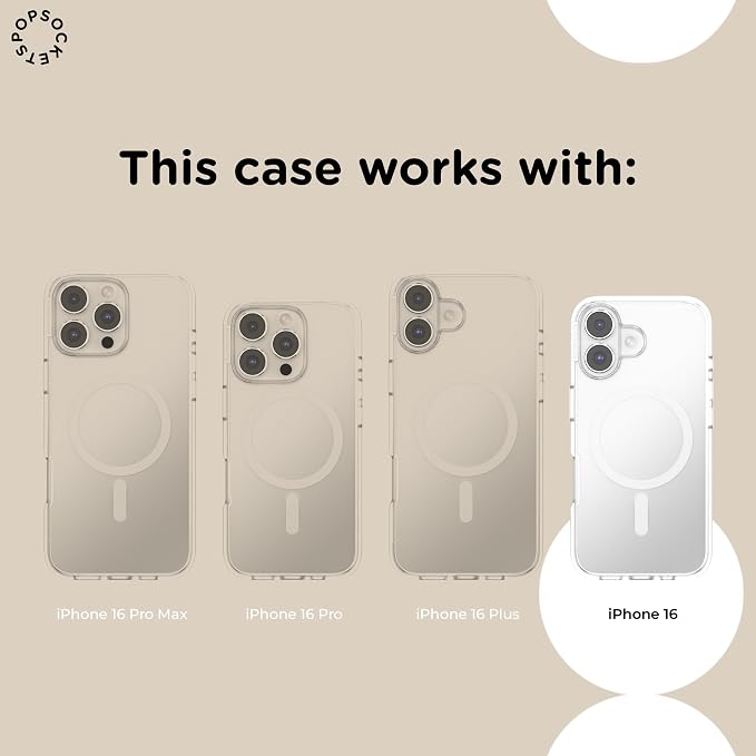 PopSockets iPhone 16 Phone Case with MagSafe- Latte | Magnetic, Wireless Charging, Camera & Drop Protection, Brown, Plain, Cream, Beige, Summer Spring