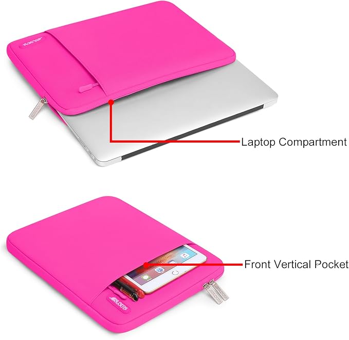 MOSISO Laptop Case 13.3 inch, 13-13.3 inch Laptop Sleeve Compatible with MacBook Air/Pro 13 / Pro 14, HP Dell ASUS Lenovo Notebook, Polyester Vertical Computer Sleeve Bag with Pocket, Bright Rose