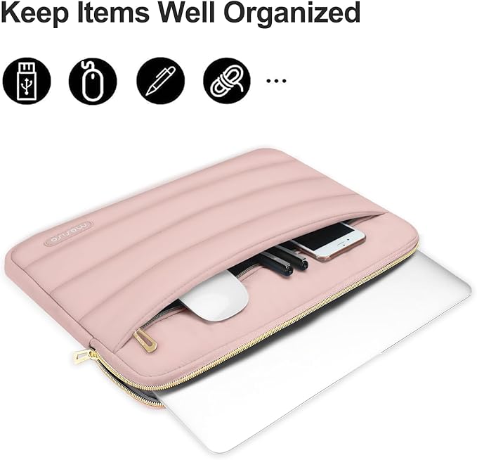 MOSISO 17-17.3 inch Laptop Case, 17.3 inch Puffy Laptop Sleeve Compatible with Dell XPS/HP Pavilion/Ideapad/Acer/Alienware/HP Omen Notebook Computer, Polyester Horizontal Bag with Small Case, Pink