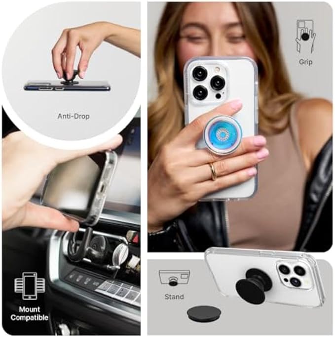 PopSockets iPhone 15 Pro Phone Case with MagSafe, Wireless Charging Compatible, Bookish - Mirror Starfall