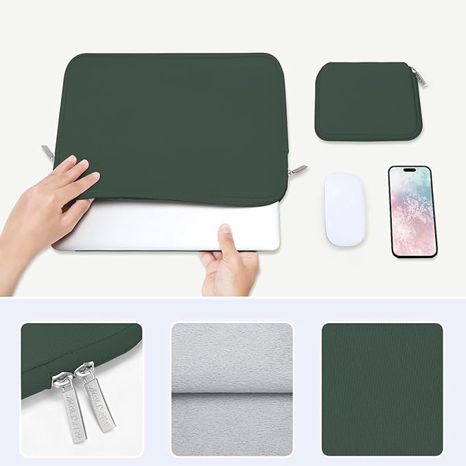 MOSISO Laptop Case 15 inch, 15 inch Laptop Sleeve Bag Compatible with MacBook Air 15 M4 A3241 M3 A3114 M2 A2941 2025 2024 2023, Dell XPS 15, Neoprene Computer Sleeve Bag with Small Case,Midnight Green