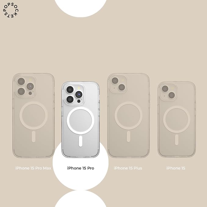 PopSockets iPhone 15 Pro Phone Case with MagSafe, Wireless Charging Compatible, White - Horchata
