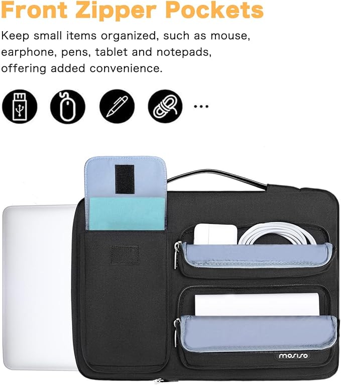 MOSISO 360 Protective Laptop Case 13.3 inch, 13-13.3 inch Laptop Sleeve Compatible with MacBook Air/Pro 13 / Pro 14, HP Dell ASUS Lenovo, Side Open Bag with 2 Raised&1 Flapover Pockets, Black