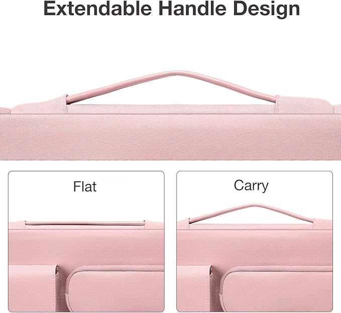 MOSISO 360 Protective Laptop Case 13.3 inch, 13-13.3 inch Laptop Sleeve Compatible with MacBook Air/Pro 13 / Pro 14, HP Dell ASUS Lenovo, Side Open Bag with 2 Raised&1 Flapover Pockets, Pink