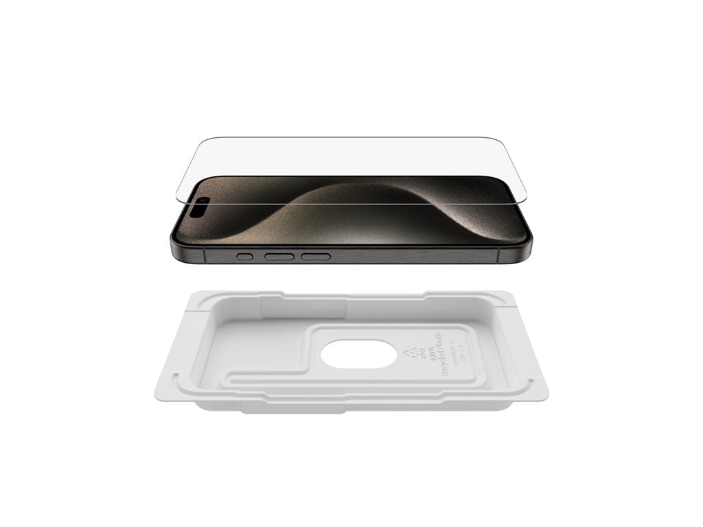 Belkin ScreenForce UltraGlass 2 - Screen protector for cellular phone - 9H, treated - glass - for Apple iPhone 15 Pro OVA133ZZ