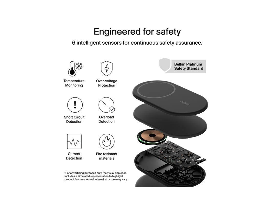 Belkin - Wireless charging stand - magnetic, foldable, with Qi2 + AC power adapter - 15 Watt - Fast Charge - black WIZ028TTBK